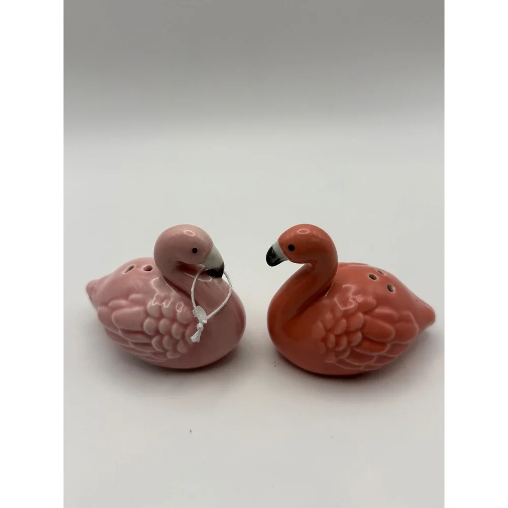 Ceramic Flamingo Salt and Pepper Shaker Set Pink Coral‎ Kitchen Decor NEW